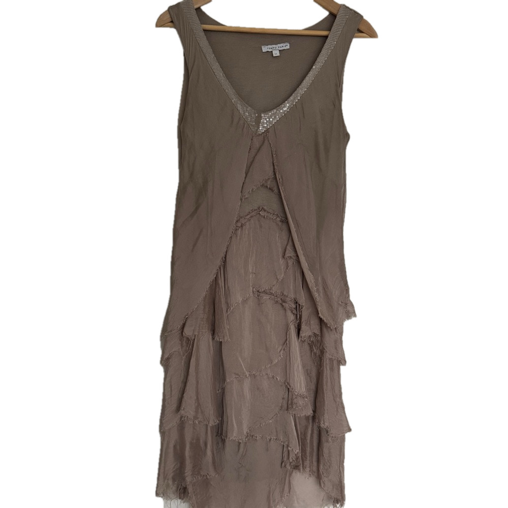 Tempo Paris Italian-made Elegant Taupe Layered Dress